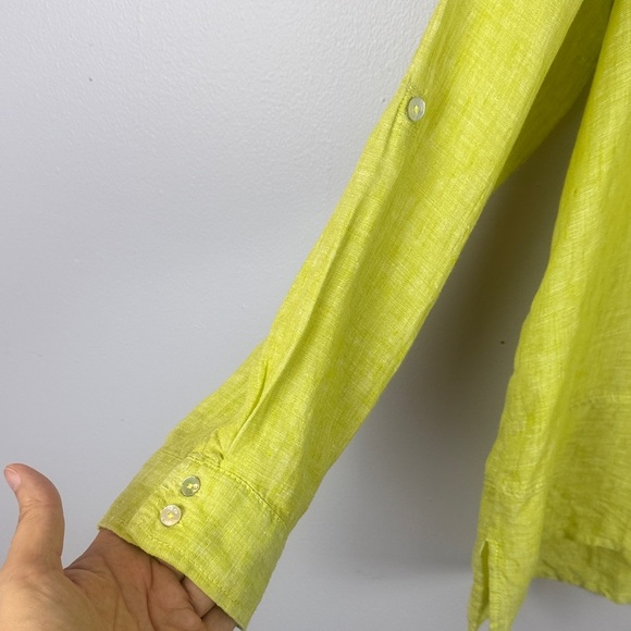 Tahari 100% Linen Oversize Vibrant Yellow Roll-Up Sleeve Blouse Size XL - Picture 4 of 9